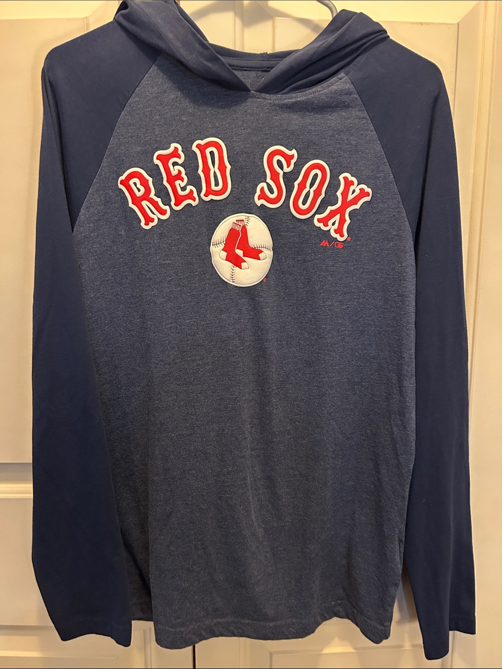 Boston Navy Hooded Long-Sleeve Shirt.  Size M